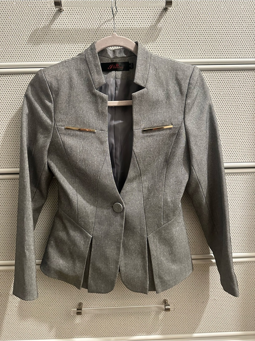 Women's Tailored Gray Blazer Jacket - Elegant Single-Button